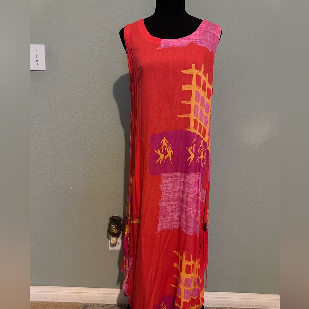 Image Miror Vibrant‎ pink&orange Sleeveless Maxi Dress. Sz S. Excellent Preowned